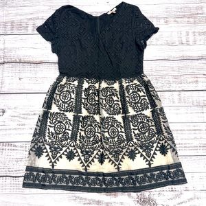 Skies are blue lace overlay A-line dress medium